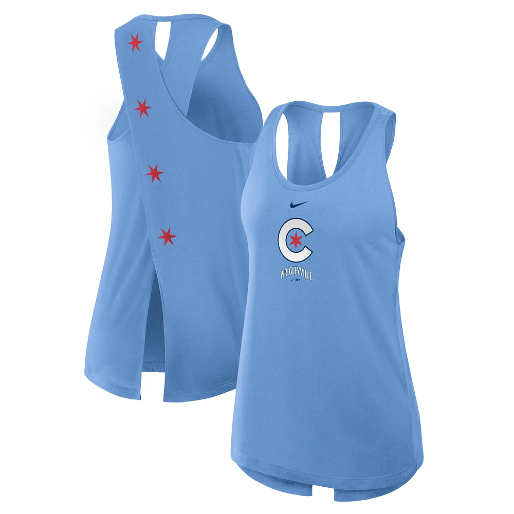 Women's Nike Powder Blue Chicago Cubs City Connect Crossed Back Tank Top