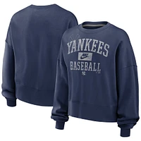 Women's Nike Navy New York Yankees Cooperstown Collection Arch Oversized Cropped Pullover Sweatshirt