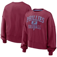 Women's Nike Burgundy Philadelphia Phillies Cooperstown Collection Arch Oversized Long Sleeve Cropped Sweatshirt