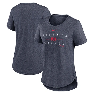 Women's Nike Heather Navy Atlanta Braves Knockout Team Stack Tri-Blend T-Shirt