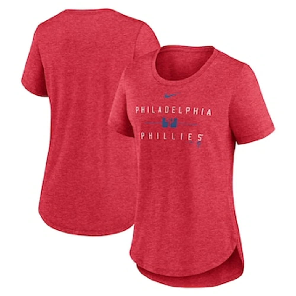 Women's Nike Heather Red Philadelphia Phillies Knockout Team Stack Tri-Blend T-Shirt