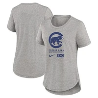 Women's Nike Heather Charcoal Chicago Cubs Large Logo Stacked Tri-Blend T-Shirt