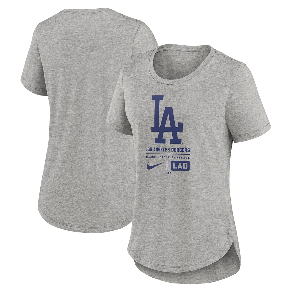 Women's Nike Heather Charcoal Los Angeles Dodgers Large Logo Stacked Tri-Blend T-Shirt