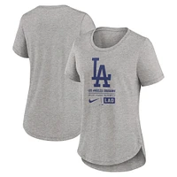 Women's Nike Heather Charcoal Los Angeles Dodgers Large Logo Stacked Tri-Blend T-Shirt