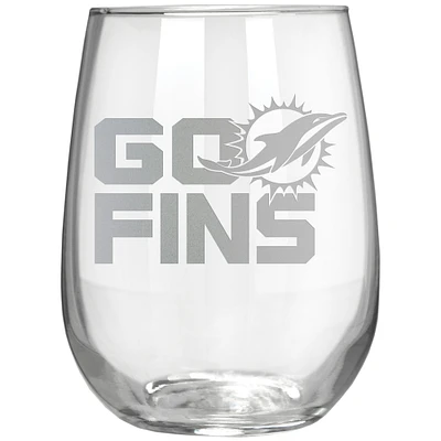 Miami Dolphins Etched 17oz. Rally Cry Stemless Wine Glass