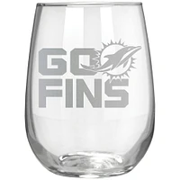 Miami Dolphins Etched 17oz. Rally Cry Stemless Wine Glass