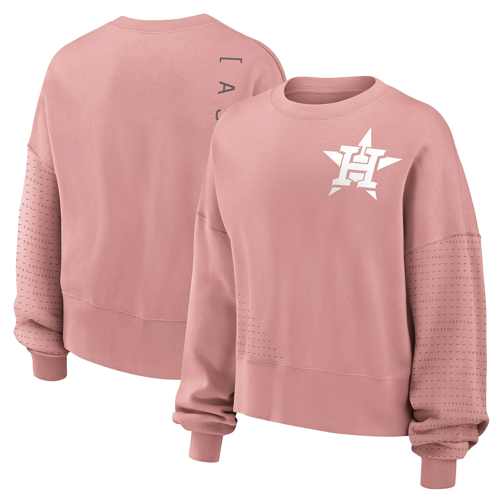 Women's Nike Pink Houston Astros Statement Oversized Long Sleeve Cropped Sweatshirt