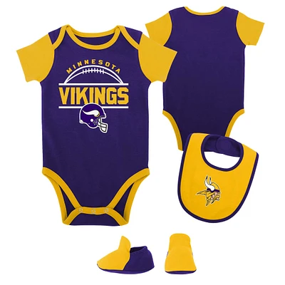 Newborn & Infant Purple Minnesota Vikings Home Field Advantage Three-Piece Bodysuit, Bib & Booties Set