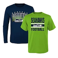 Preschool Neon Green/College Navy Seattle Seahawks Fan Fave T-Shirt Combo Set