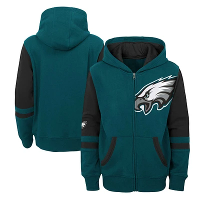 Youth Midnight Green Philadelphia Eagles Stadium Colorblock Full-Zip Hoodie