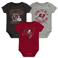 Newborn & Infant Red/Black/Heather Gray Tampa Bay Buccaneers Game On Three-Piece Bodysuit Set