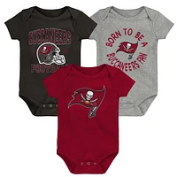 Newborn & Infant Red/Black/Heather Gray Tampa Bay Buccaneers Game On Three-Piece Bodysuit Set