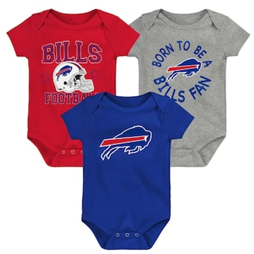 Newborn & Infant Royal/Red/Heather Gray Buffalo Bills Game On Three-Piece Bodysuit Set