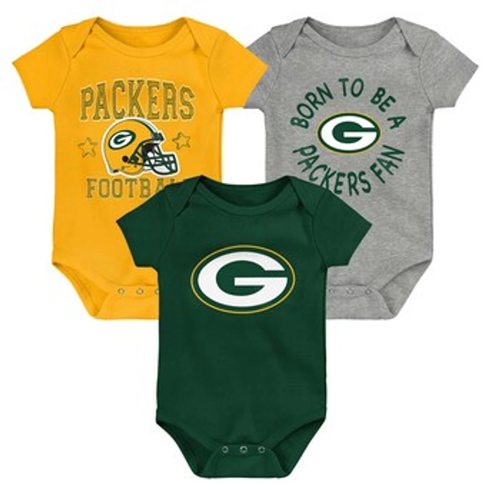 Newborn & Infant Green/Gold/Heather Gray Green Bay Packers Game On Three-Piece Bodysuit Set