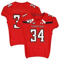 Texas Tech Red Raiders Team-Issued #34 Red Jersey with 150 Patch from the 2019 NCAA Football Season