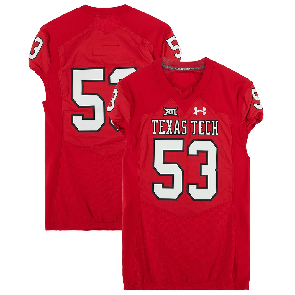 Texas Tech Red Raiders Team-Issued #53 Red Jersey from the NCAA Football Season