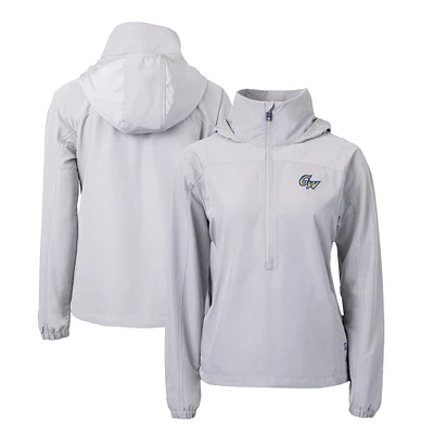 Women's Cutter & Buck  Gray George Washington University Charter Eco Recycled Half-Zip Anorak Jacket