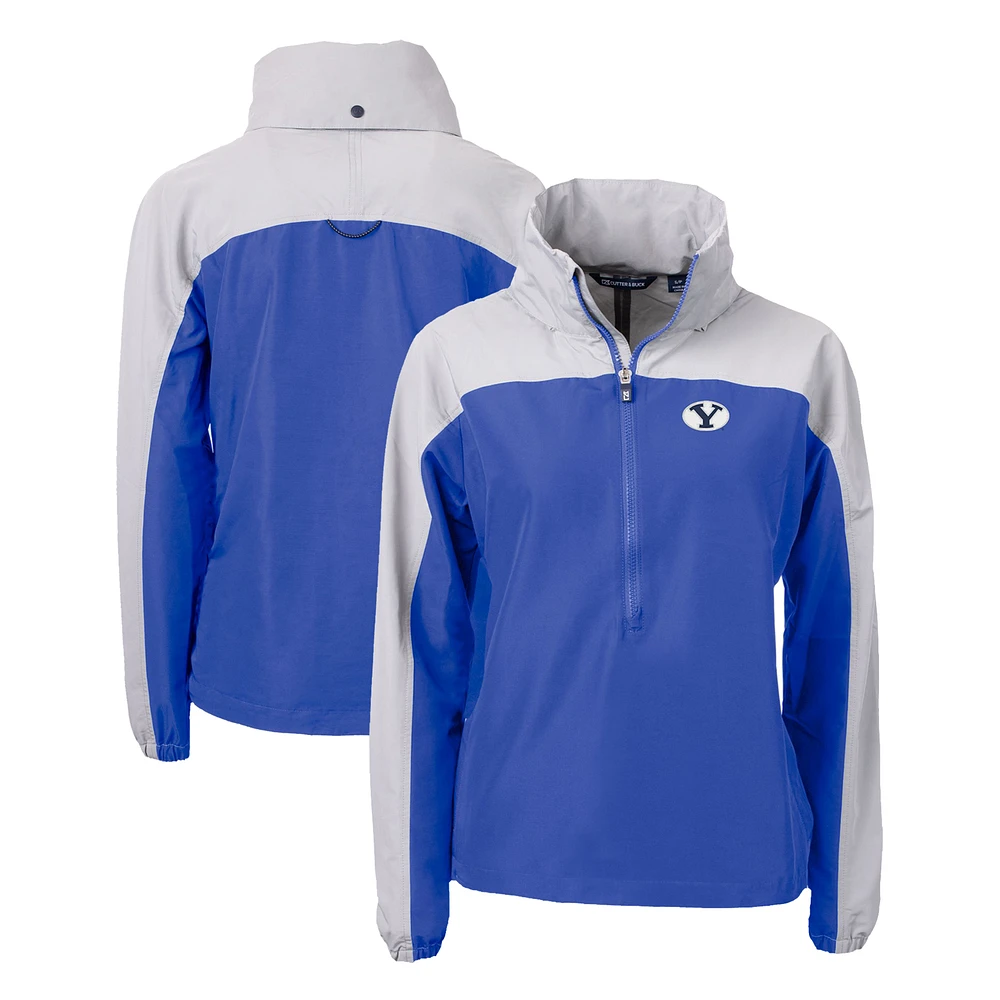 Women's Cutter & Buck  Royal BYU Cougars Charter Eco Recycled Half-Zip Anorak Jacket