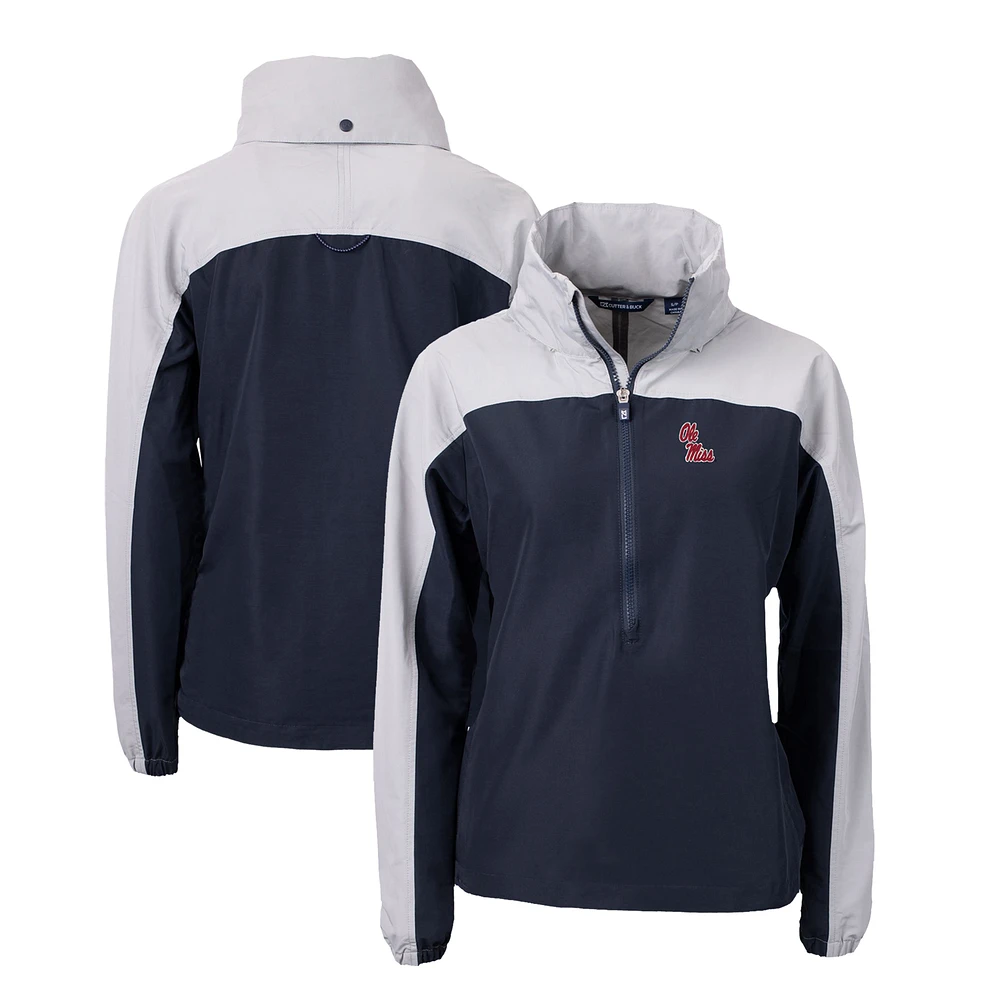 Women's Cutter & Buck Navy Ole Miss Rebels Charter Eco Recycled Half-Zip Anorak Jacket