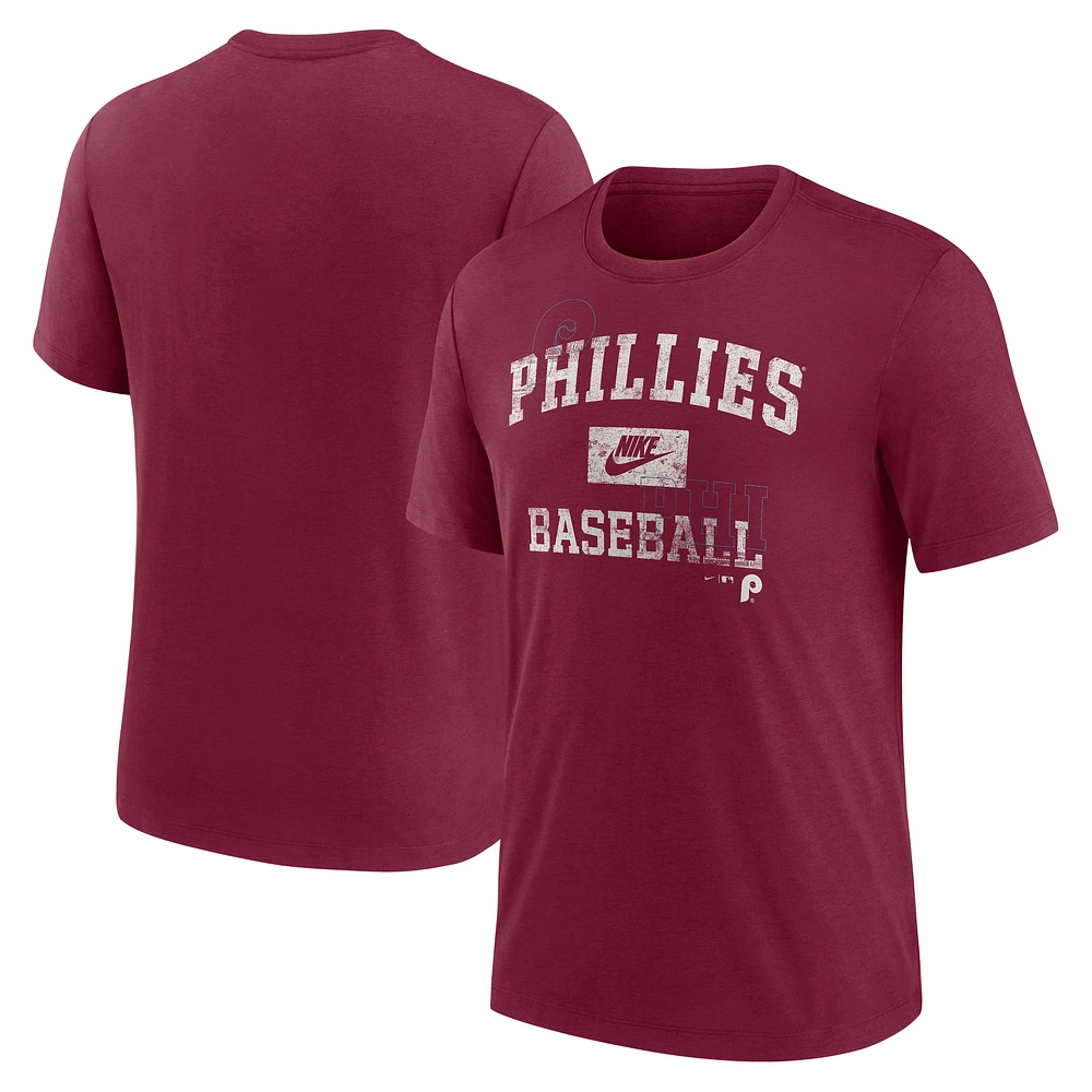 Men's Nike Burgundy Philadelphia Phillies Cooperstown Collection Arch Tri-Blend T-Shirt