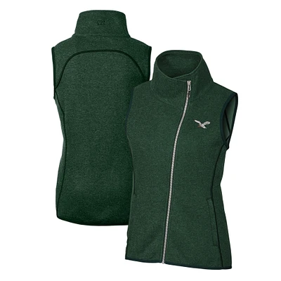 Women's Cutter & Buck  Heather Green Philadelphia Eagles Gridiron Classics Logo Mainsail Sweater-Knit Full-Zip Asymmetrical Vest