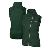 Women's Cutter & Buck  Heather Green Philadelphia Eagles Gridiron Classics Logo Mainsail Sweater-Knit Full-Zip Asymmetrical Vest