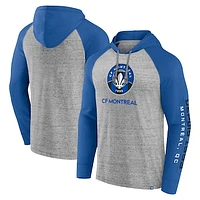 Men's Fanatics Heather Gray/Blue CF Montreal Deflection Raglan Pullover Hoodie