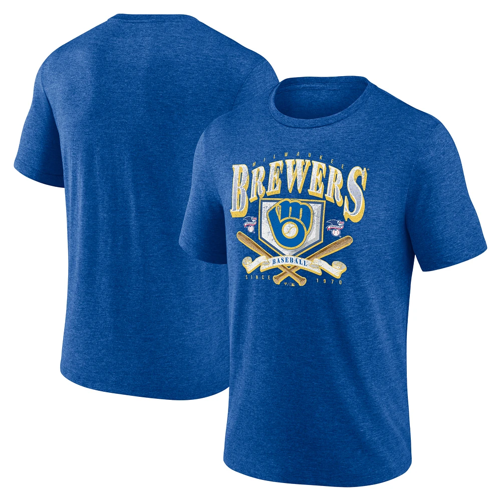 Men's Fanatics Heather Royal Milwaukee Brewers Home Team Tri-Blend T-Shirt