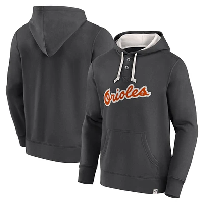 Men's Fanatics Black Baltimore Orioles Plan for Adversity Henley Fleece Pullover Hoodie