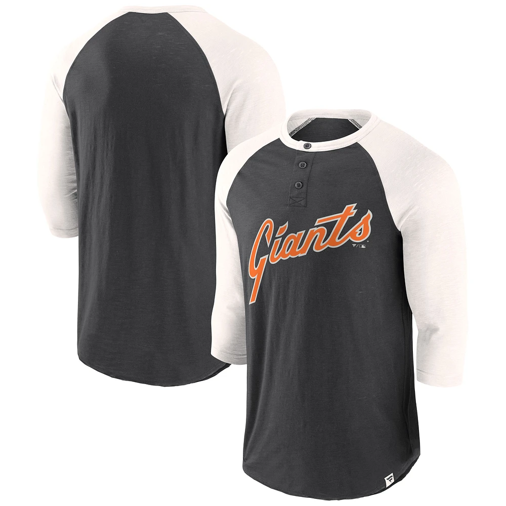 Men's Fanatics Black/Cream San Francisco Giants Historical Win 3/4-Sleeve Henley T-Shirt