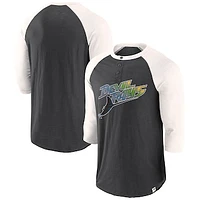 Men's Fanatics Black/Cream Tampa Bay Rays Historical Win 3/4-Sleeve Henley T-Shirt