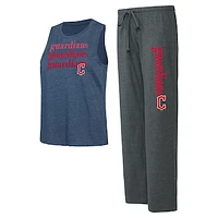 Women's Concepts Sport Charcoal/Navy Cleveland Guardians Meter Muscle Tank and Pants Sleep Set