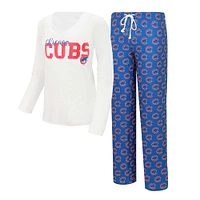 Women's Concepts Sport White/Royal Chicago Cubs Long Sleeve V-Neck T-Shirt & Gauge Pants Sleep Set