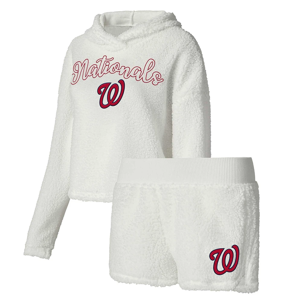 Women's Concepts Sport Cream Washington Nationals Fluffy Hoodie Top & Shorts Sleep Set