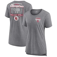 Women's Fanatics Heather Gray Oklahoma Sooners 2023 NCAA Softball College World Series Champions Tri-Blend Schedule T-Shirt