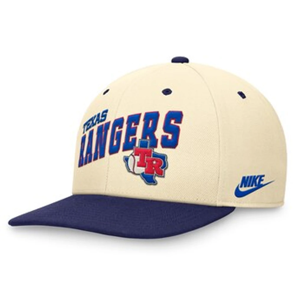 Men's Nike Cream/Royal Texas Rangers Rewind Cooperstown Collection Performance Snapback Hat