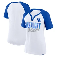 Women's Fanatics White/Royal Kentucky Wildcats Best Squad Stacked Raglan Notch Neck T-Shirt