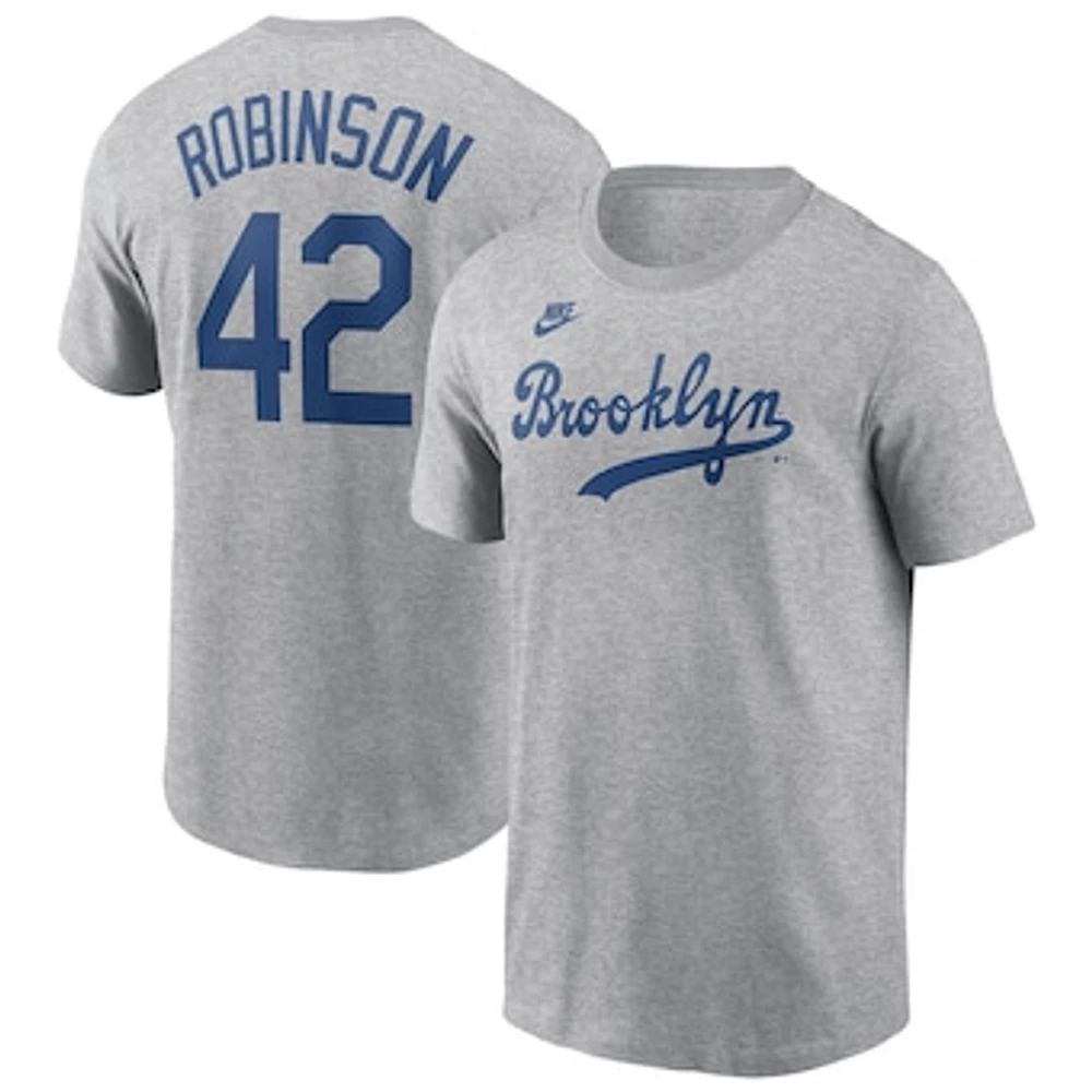 Men's Nike Jackie Robinson Heather Gray Brooklyn Dodgers Cooperstown Collection Fuse Name & Number T-Shirt