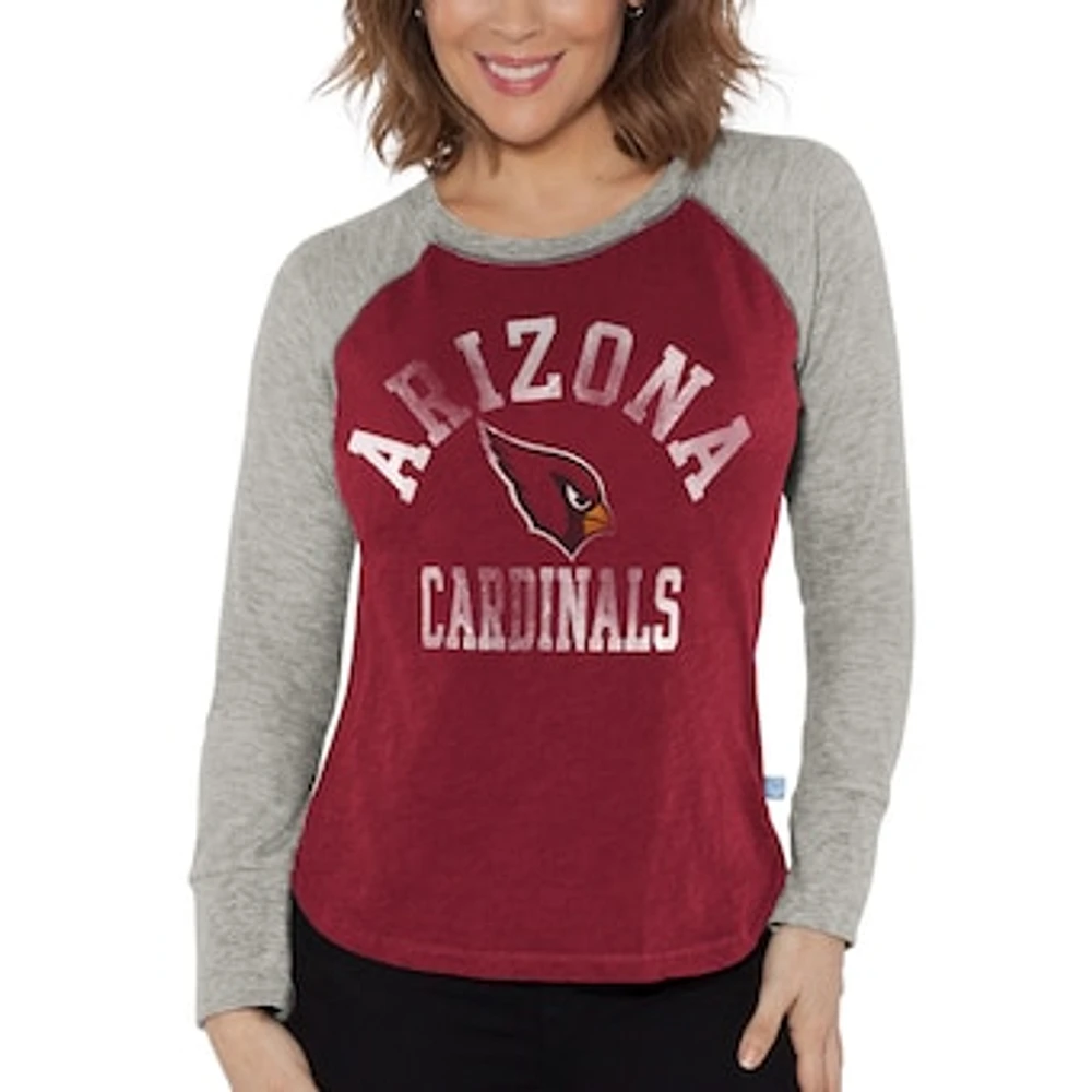 Women's G-III 4Her by Carl Banks Cardinal/Heather Gray Arizona Cardinals Waffle Knit Raglan Long Sleeve T-Shirt