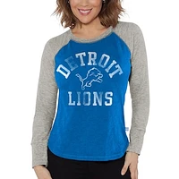 Women's G-III 4Her by Carl Banks Blue/Heather Gray Detroit Lions Waffle Knit Raglan Long Sleeve T-Shirt