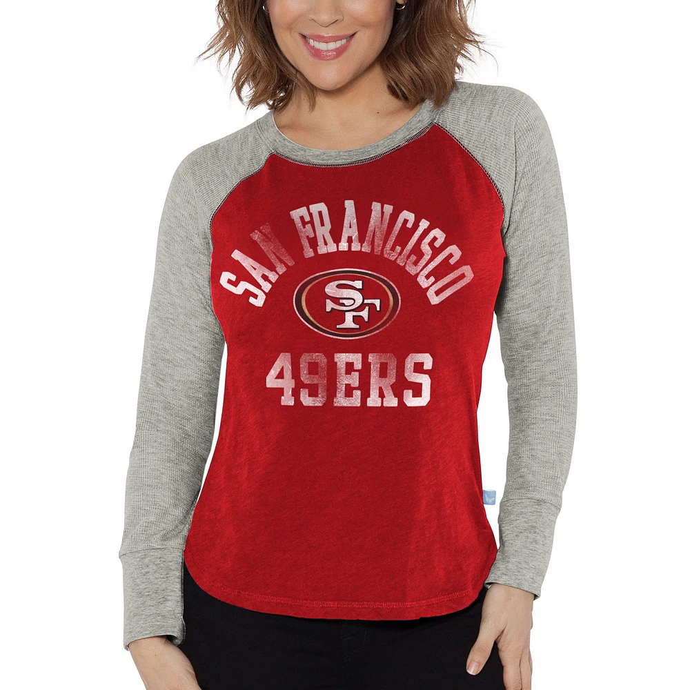 Women's G-III 4Her by Carl Banks Scarlet/Heather Gray San Francisco 49ers Waffle Knit Raglan Long Sleeve T-Shirt