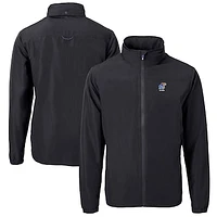 Men's Cutter & Buck  Black Kansas Jayhawks Alumni Logo Charter Eco Knit Recycled Full-Zip Jacket