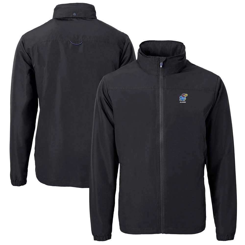 Men's Cutter & Buck Black Kansas Jayhawks Alumni Logo Charter Eco Knit Recycled Full-Zip Jacket