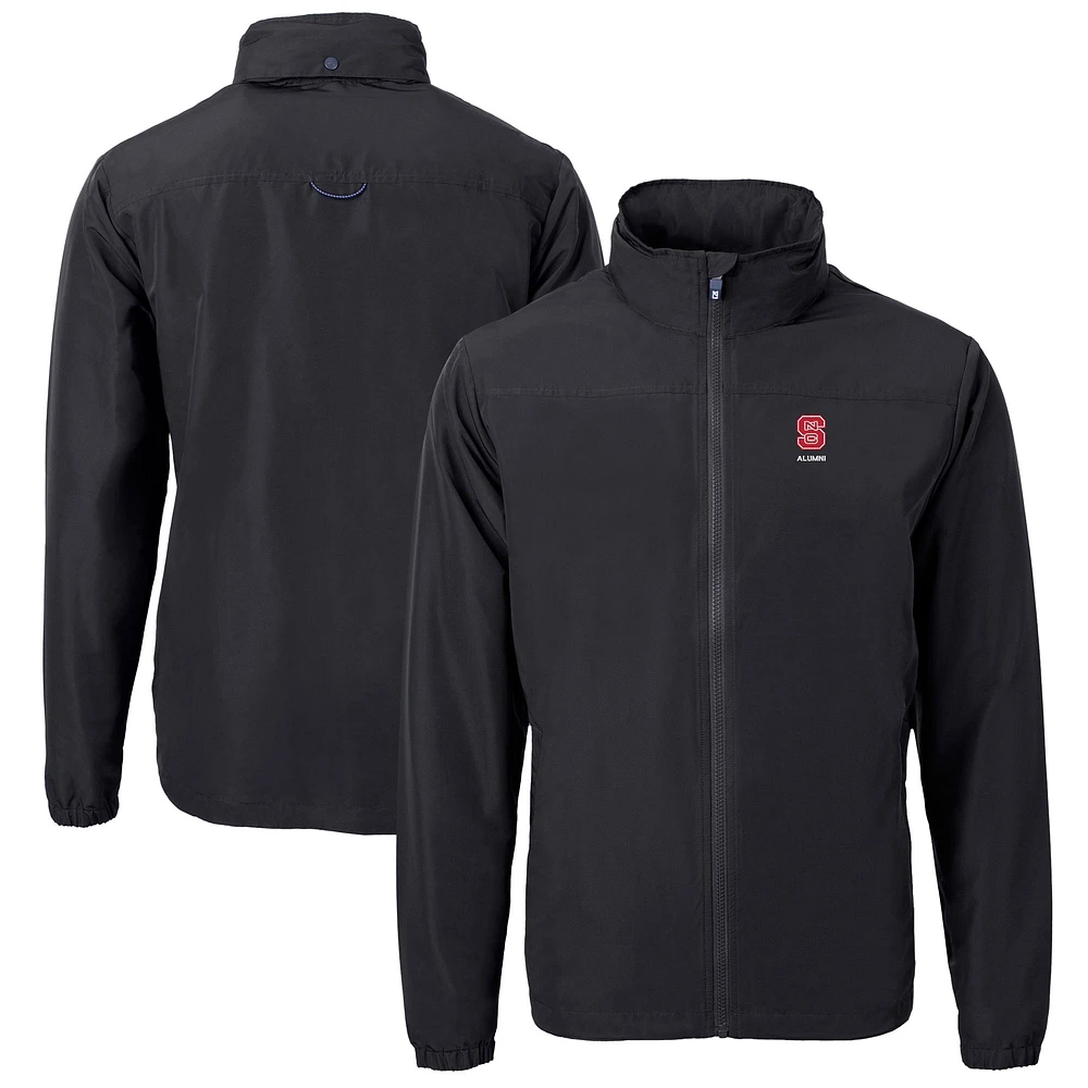 Men's Cutter & Buck Black NC State Wolfpack Alumni Logo Charter Eco Knit Recycled Full-Zip Jacket