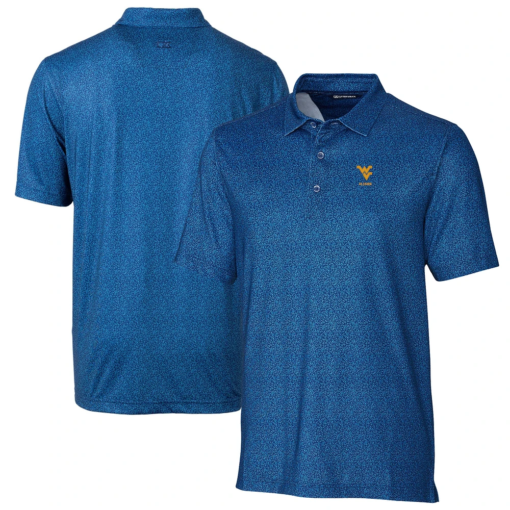 Men's Cutter & Buck Navy West Virginia Mountaineers Alumni Logo Pike Micro Floral Print Stretch Polo