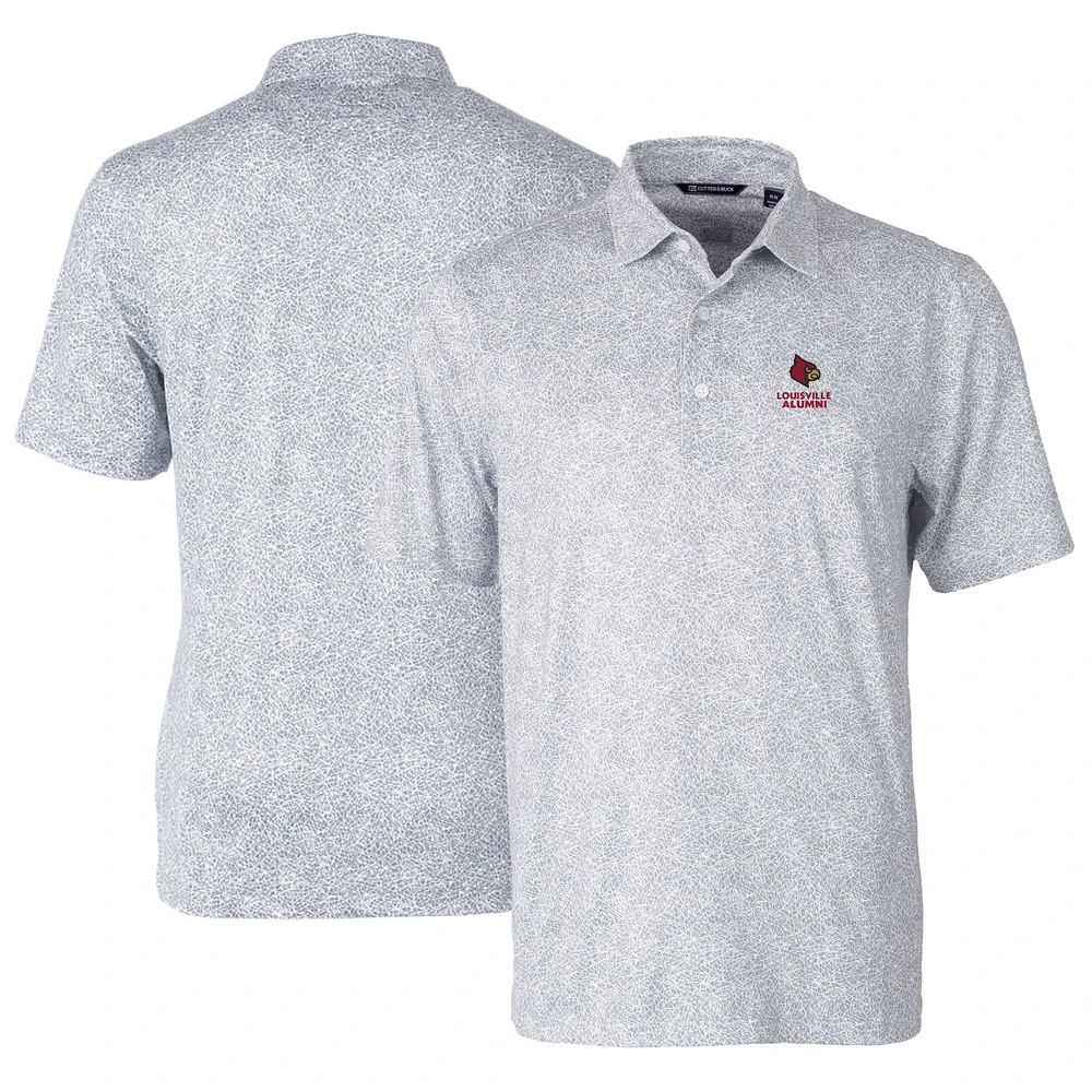 Men's Cutter & Buck Gray Louisville Cardinals Alumni Logo Pike Constellation Print Stretch Polo