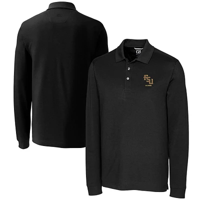 Men's Cutter & Buck  Black Florida State Seminoles Alumni Logo Advantage Tri-Blend Pique Long Sleeve DryTec Polo