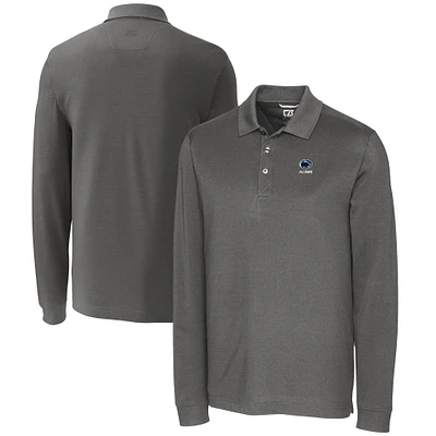 Men's Cutter & Buck  Gray Penn State Nittany Lions Alumni Logo Advantage Tri-Blend Pique Long Sleeve DryTec Polo