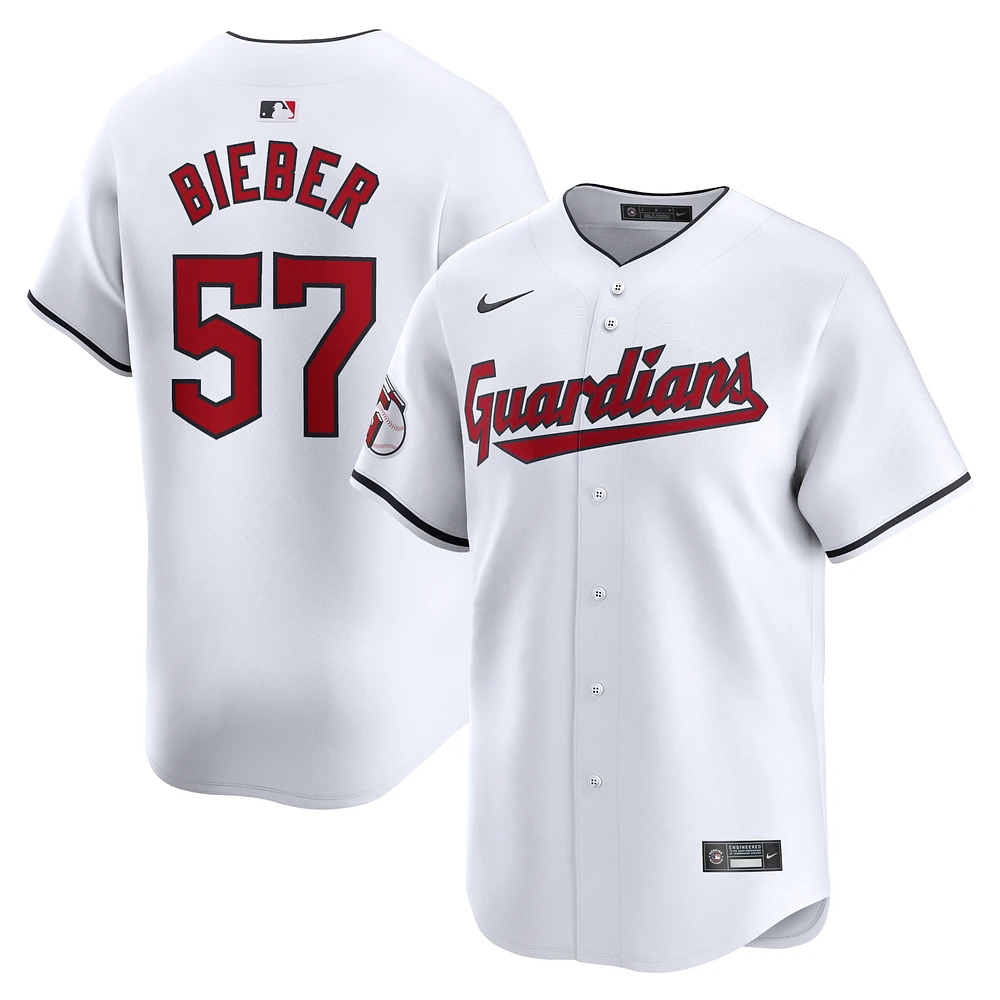 Men's Nike Shane Bieber White Cleveland Guardians Home Limited Player Jersey