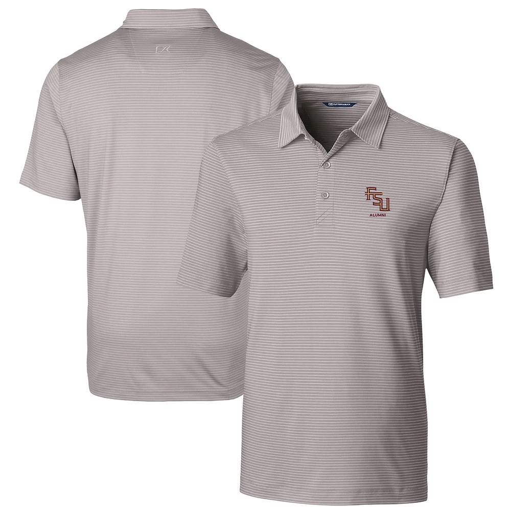 Men's Cutter & Buck Gray Florida State Seminoles Alumni Logo Forge Pencil Stripe Stretch DryTec Polo